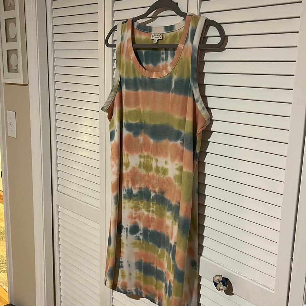 Wonderly pink, blue and green tie dye sleeveless dress